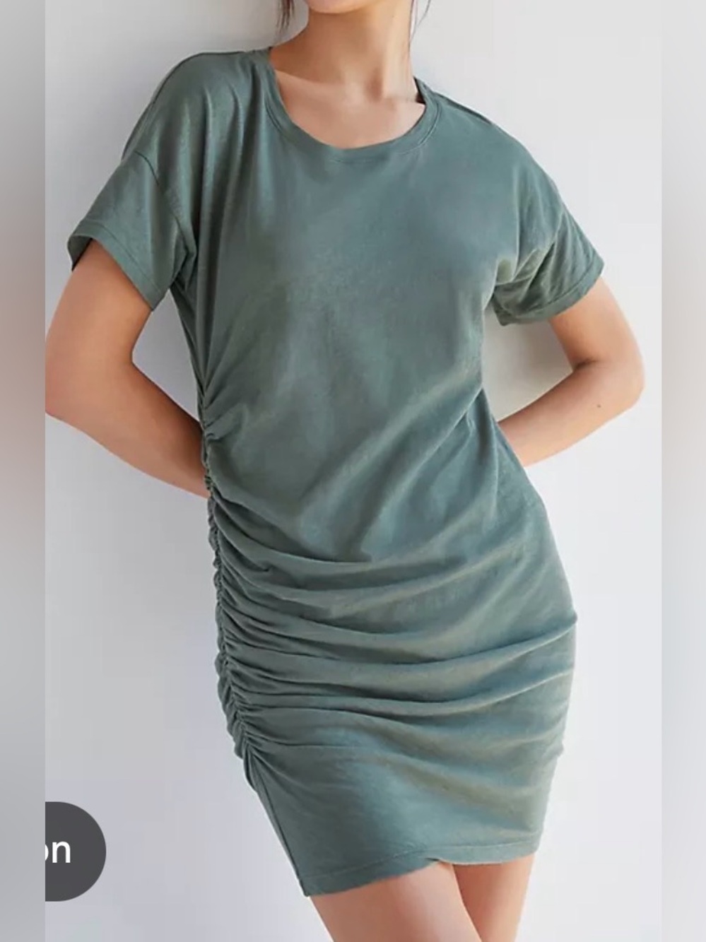 Sundry Ruched Shirt Dress Olive Green Size 0 Short sleeve Classic Cotton Blend